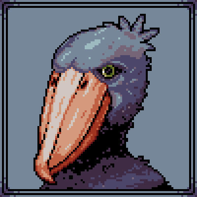 Pixel art of a shoebill.